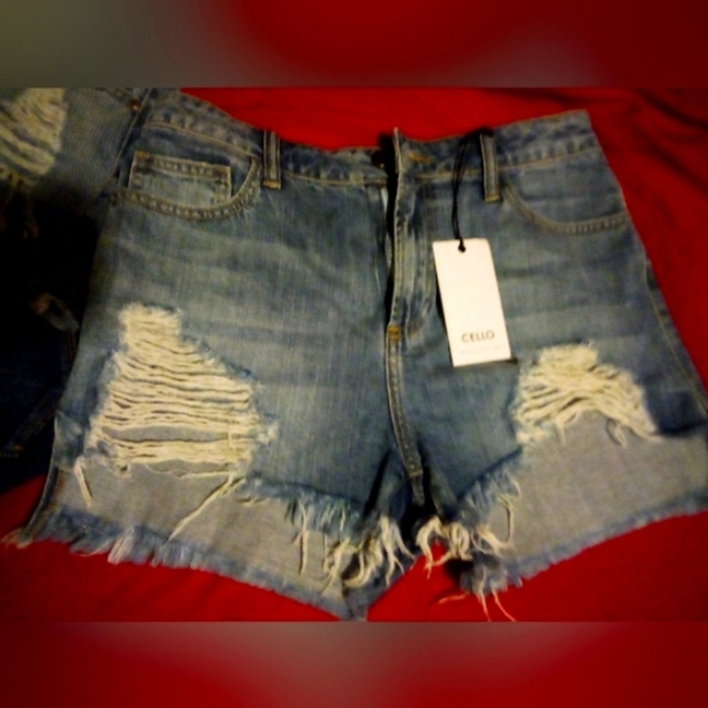 NWT Cello Denim Jean Shorts Distressed Med